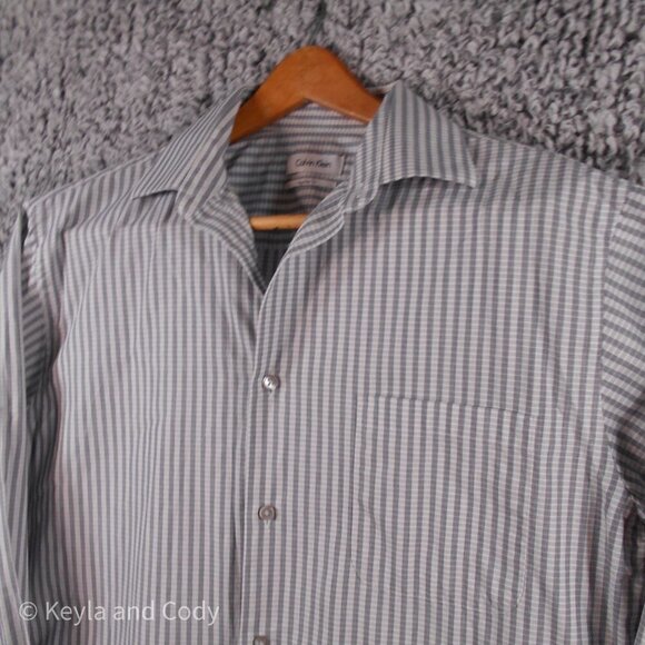 CALVIN Klein Button Down Dress Shirt Gray and White Pattern Men's Size 16 34/35 - Picture 9 of 9